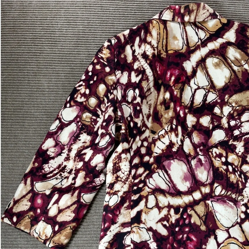Alfred Dunner‎ Womens Size 12 Abstract Watercolor Open Front 3/4 Sleeve Jacket